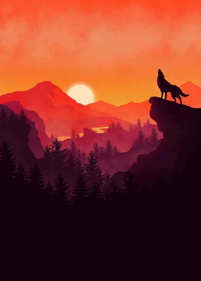 Majestic Wolf Silhouette Against A Forest Skyline Wallpaper