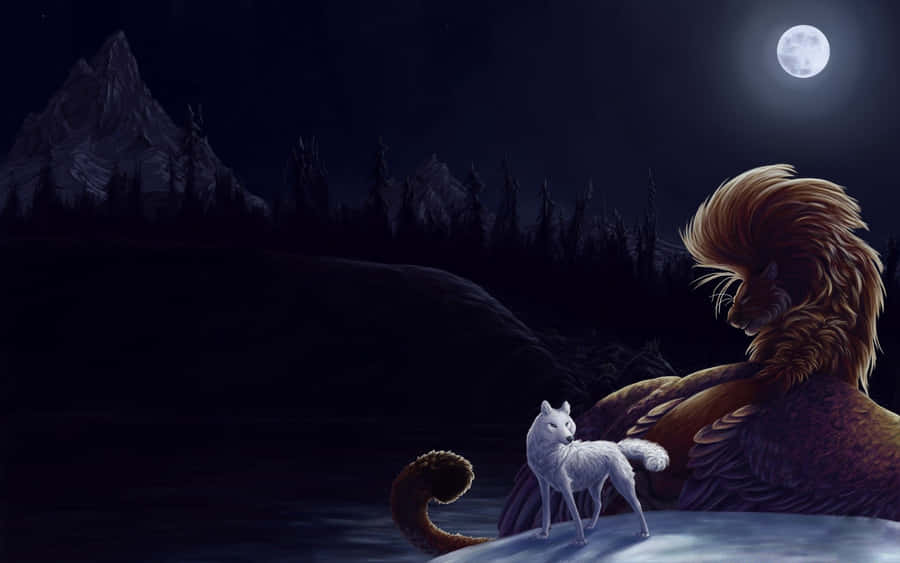 Majestic Wolf Under A Full Moon Wallpaper