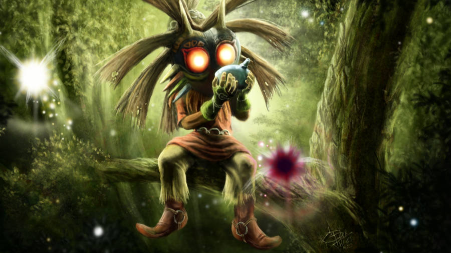 Majora's Mask In Tree Branch Wallpaper