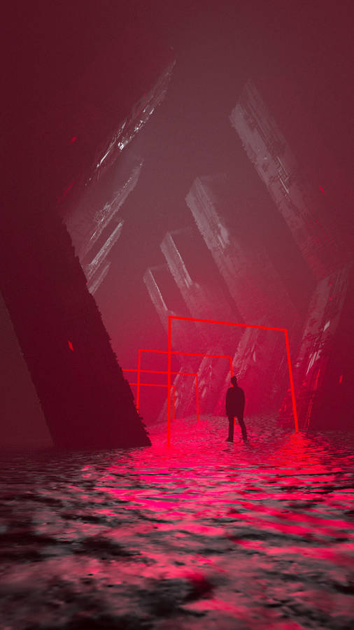 Man In Futuristic Cave Alone Phone Wallpaper