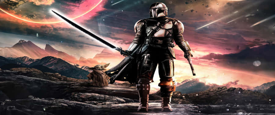 Mandalorian_and_ Grogu_ Epic_ Landscape_ Ultra_ Wide Wallpaper