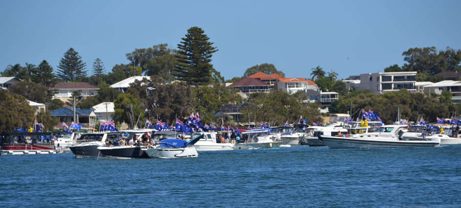 Mandurah Boat Gathering With Flags Wallpaper