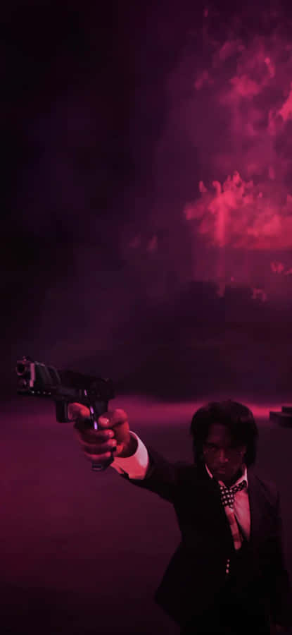 Manin Pink Haze Holding Gun Wallpaper