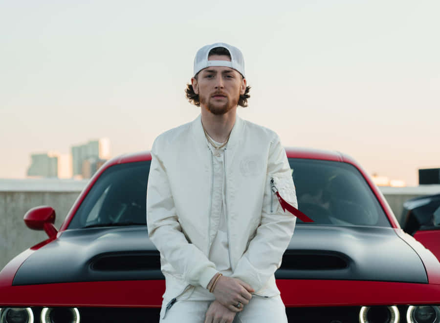 Manin Whitewith Red Car Sunset Wallpaper