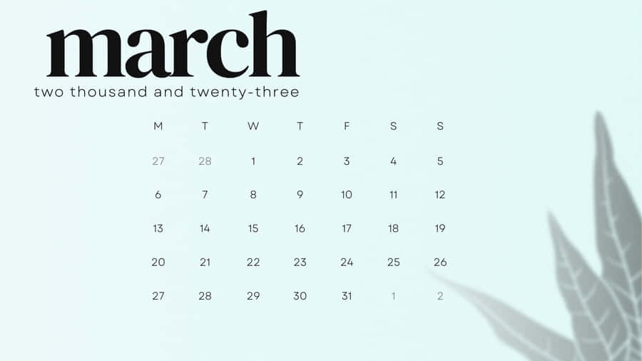 March 2023 Calendar On White Background Wallpaper