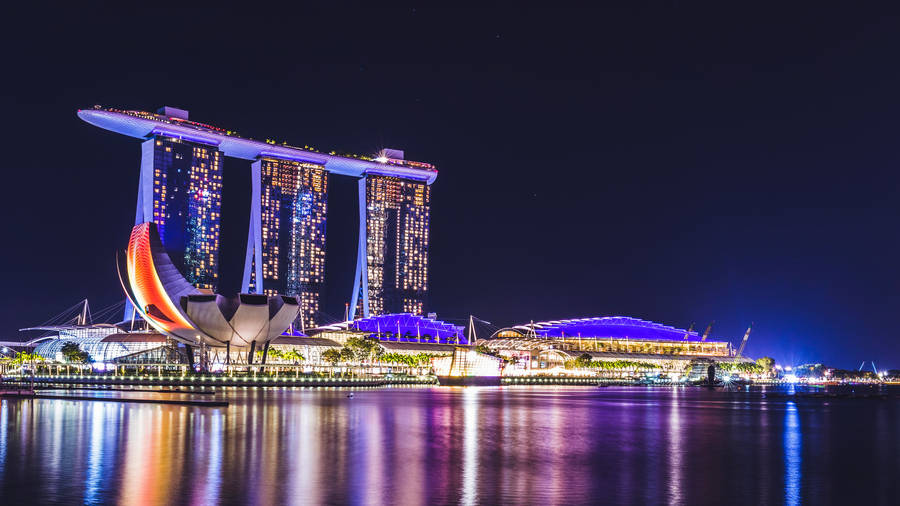 Marina Bay Sands Night Glowing Lights Wallpaper