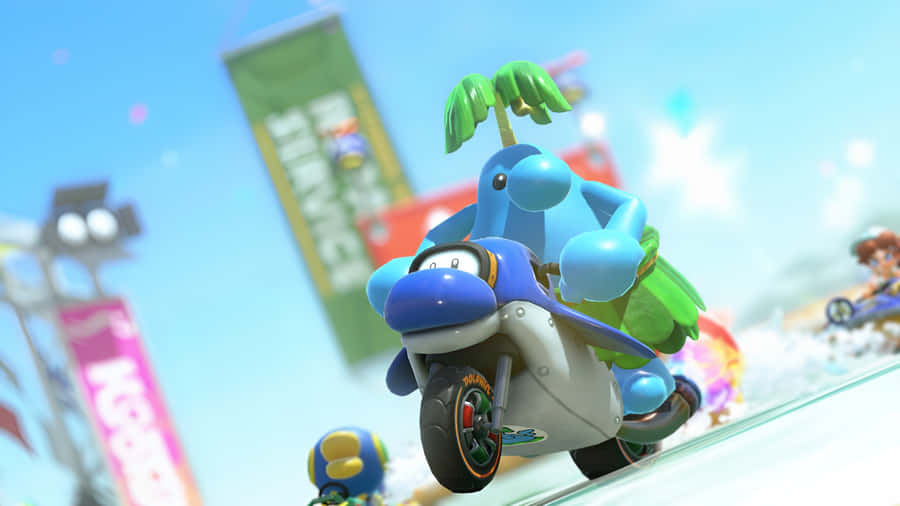 Mario Kart World Blue Yoshi Ride Wallpaper