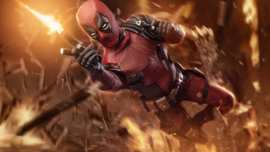Marvel Superhero Deadpool In Action Wallpaper