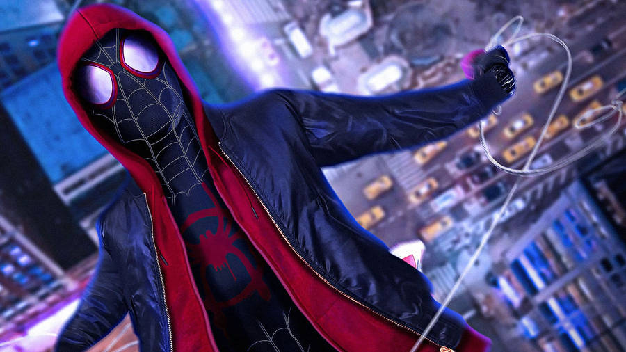 Marvel’s Spider-man Swings Into The Film Spider-verse Wallpaper