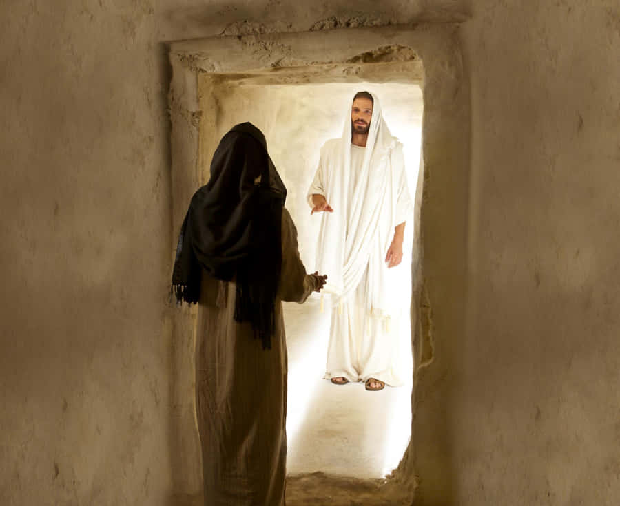 Mary Magdalene Standing In A Spiritual Ray Of Light Wallpaper