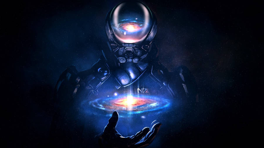Mass Effect Armor With Planet In Hand Wallpaper