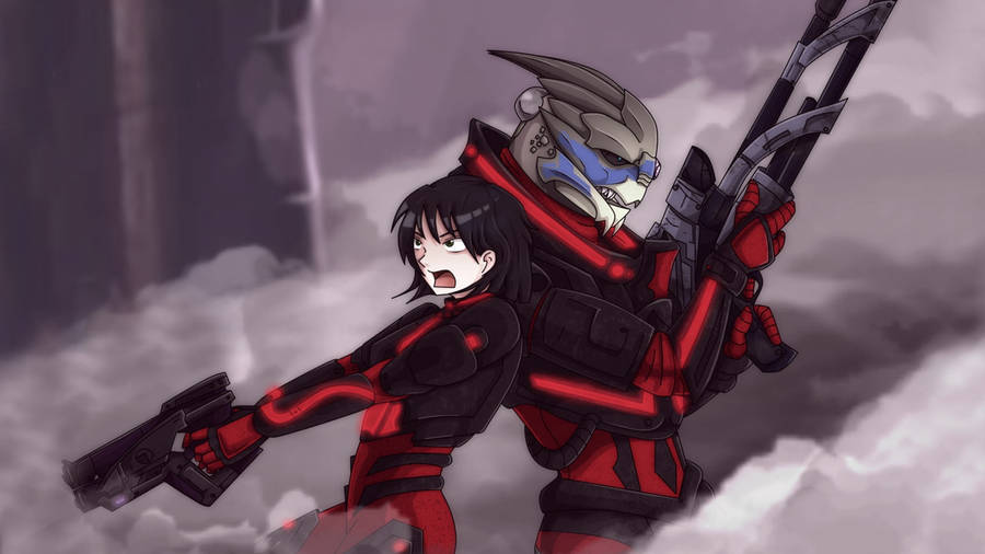 Mass Effect Garrus And Miranda Cartoon Wallpaper