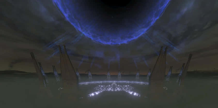 Master Chief In An Epic Battle On The Halo Ark Wallpaper