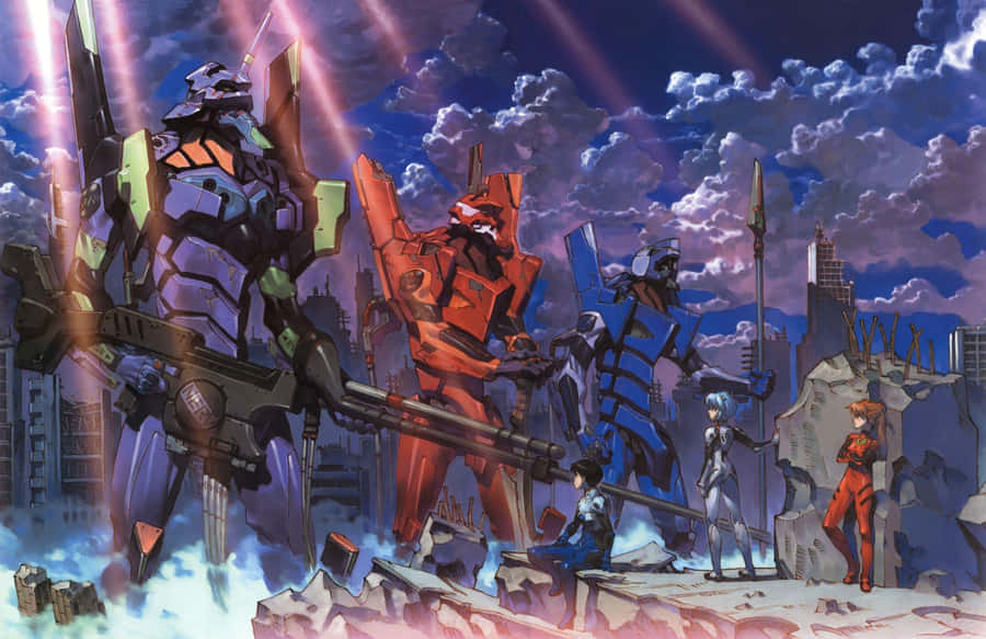 Mecha_ Showdown_ Dystopian_ Backdrop Wallpaper