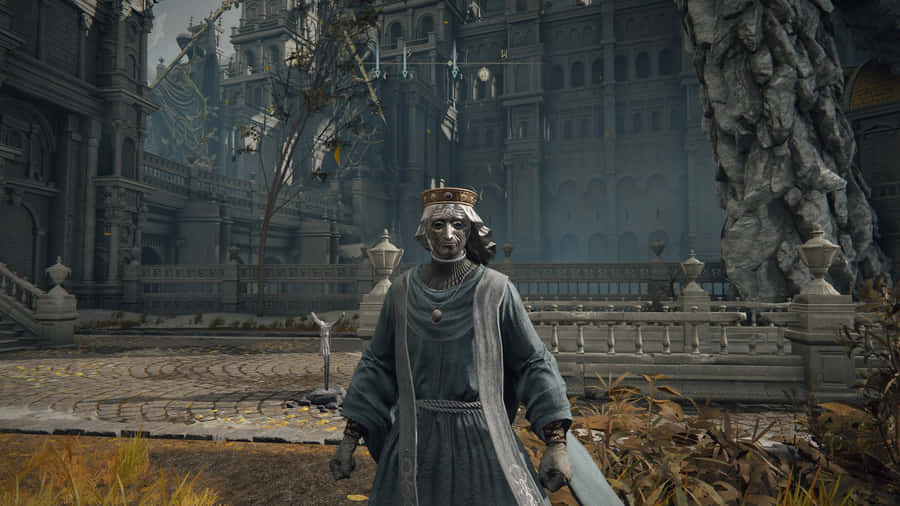 Medieval King Statue Courtyard Wallpaper