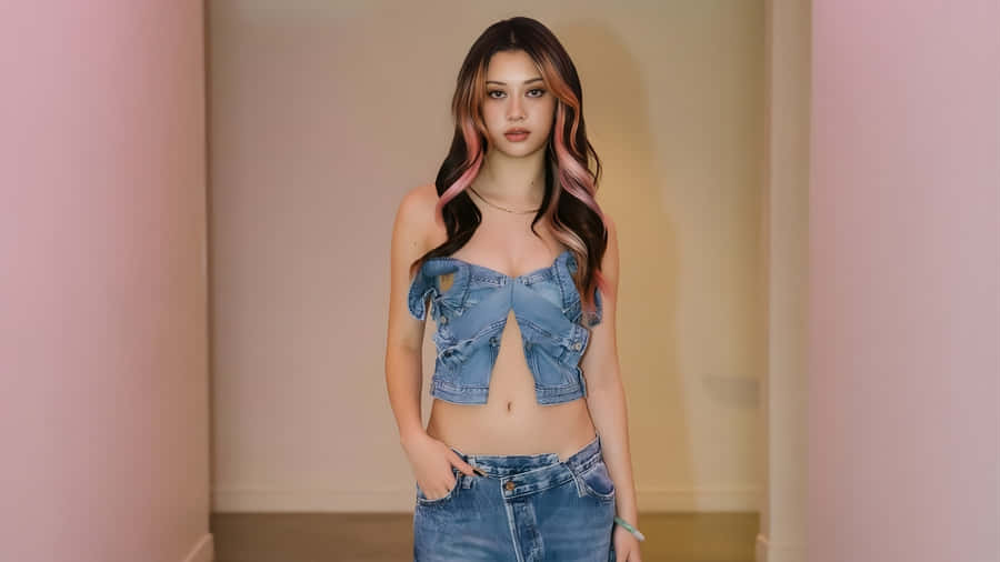 Megan Katseye Casual Denim Look Wallpaper
