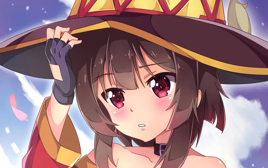 Megumin Close-up Holding Hat Wallpaper