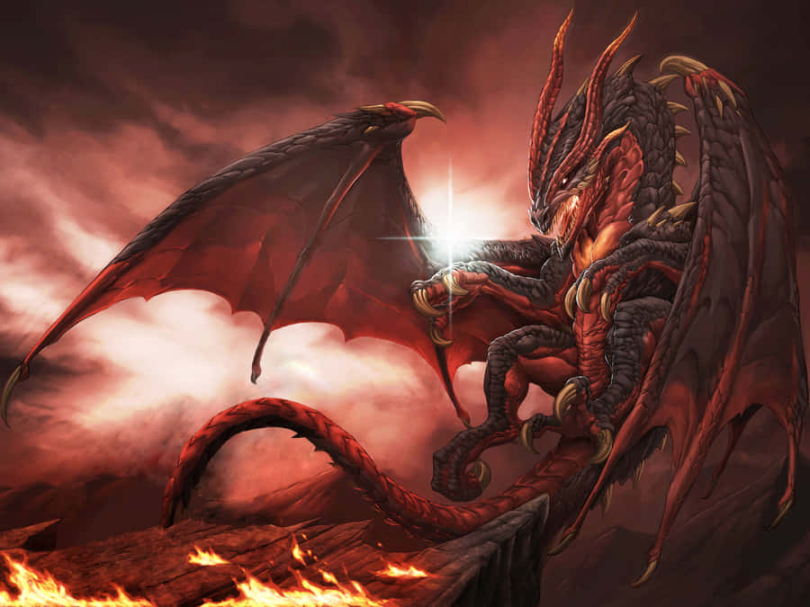 Menacing Red Dragon Anime Art Wallpaper