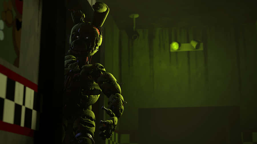 Menacing Springtrap Stance In Darkened Room Wallpaper