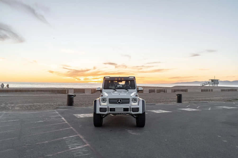 Mercedes G Wagon Beach Sunset Wallpaper