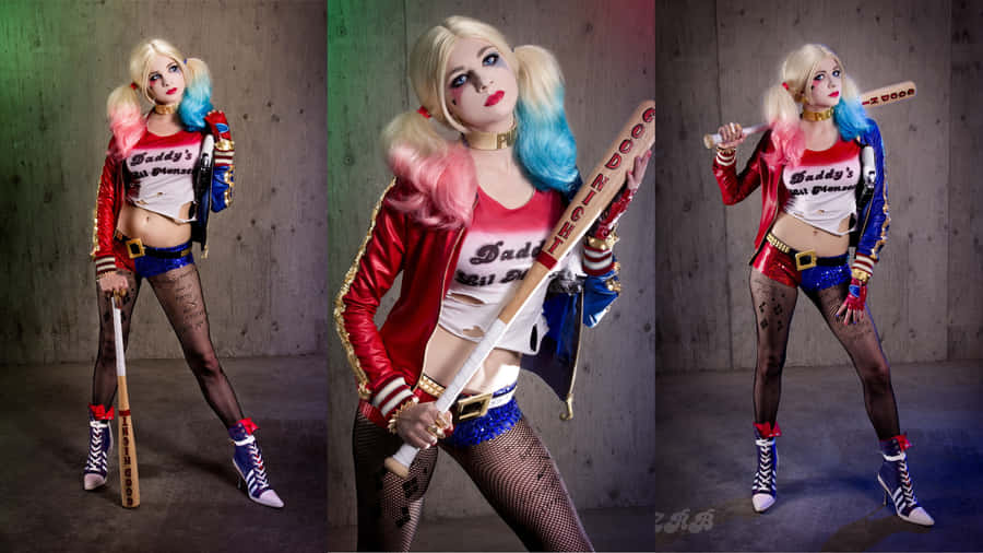 Mesmerizing Harley Quinn Cosplay In Action Wallpaper