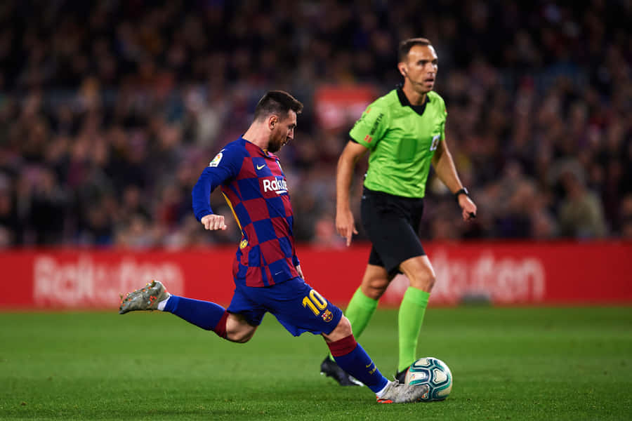 Messi In Action During Match Wallpaper