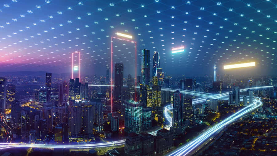 Metaverse Cityscape Digital Network Wallpaper