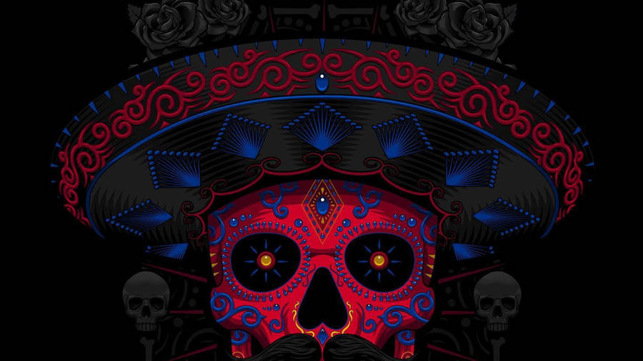 Mexican Man Red Skeleton Wallpaper
