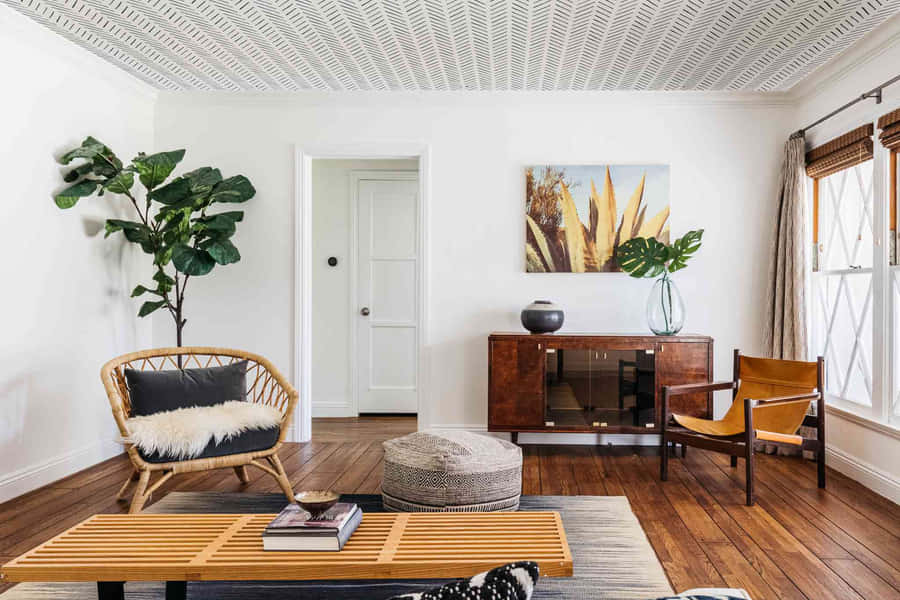 Midcentury House Interior Living Area Wallpaper
