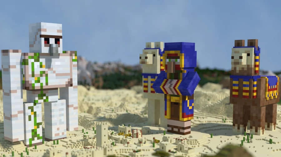 Mighty Minecraft Iron Golem Protecting A Village Wallpaper