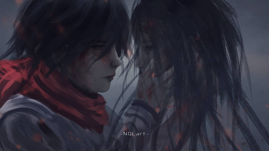 Mikasa And Eren Aesthetic Anime Couple Digital Painting Wallpaper