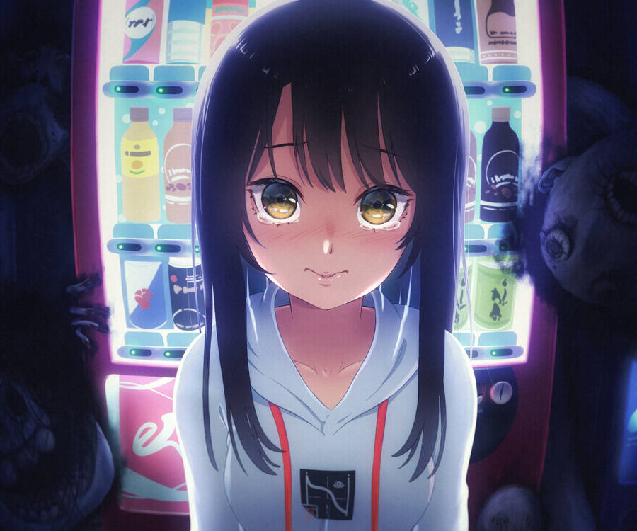 Miko From Mieruko Chan At Vending Machine Wallpaper