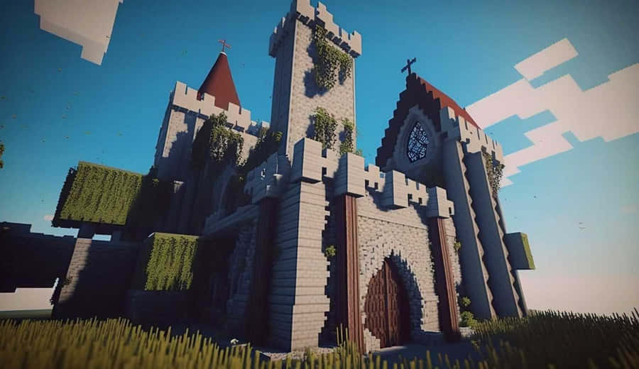 Minecraft Castle: A Grand Fortress In A Pixelated World Wallpaper
