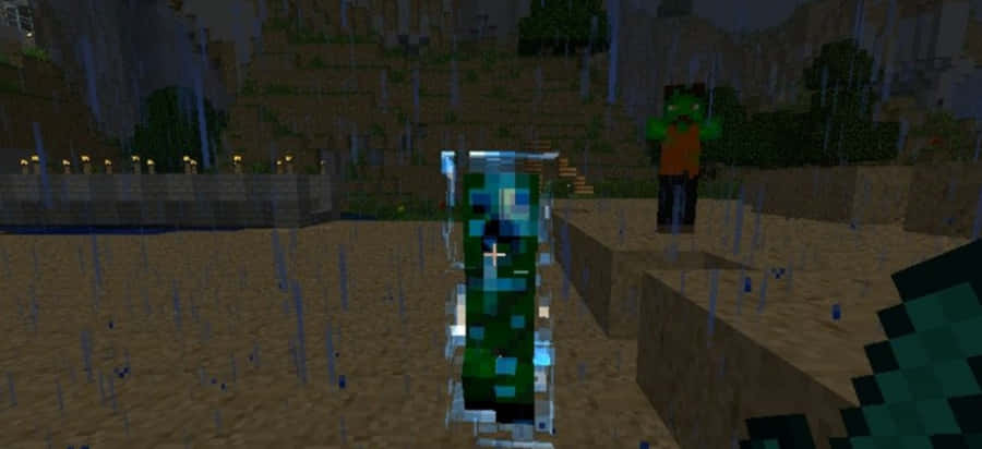 Minecraft_ Charged_ Creeper_and_ Zombie_in_ Rain Wallpaper