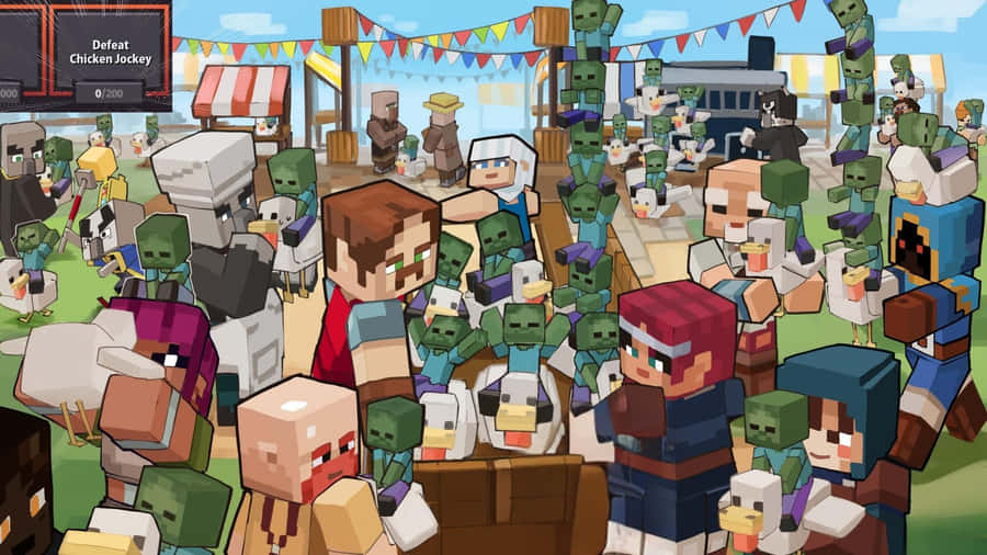 Minecraft Chicken Jockey Gathering Wallpaper