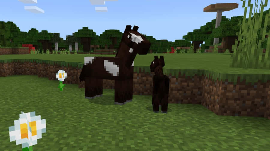 Minecraft Horses Frolicking In A Vibrant World Wallpaper