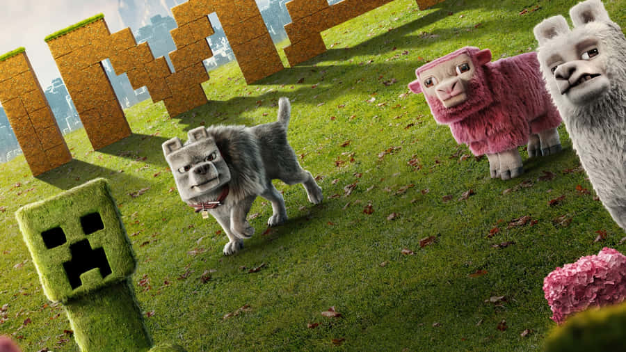 Minecraft Movie Creeper And Animals Wallpaper