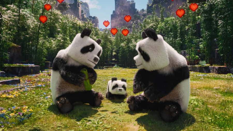 Minecraft Movie Panda Family Wallpaper