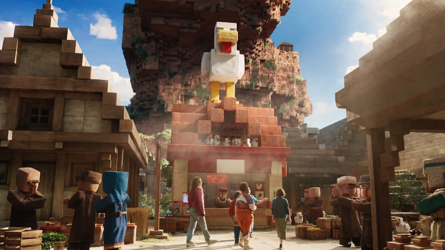Minecraft Movie Village Adventure Wallpaper