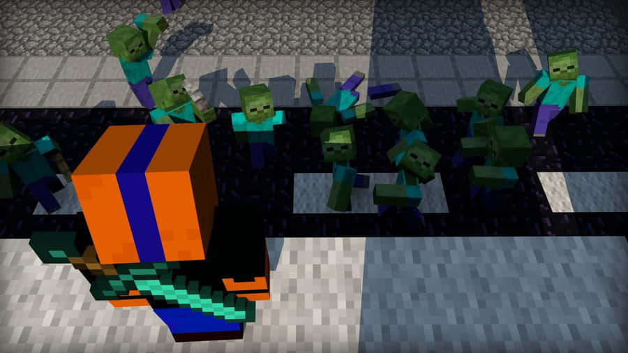 Minecraft Zombie Encounter At Night Wallpaper