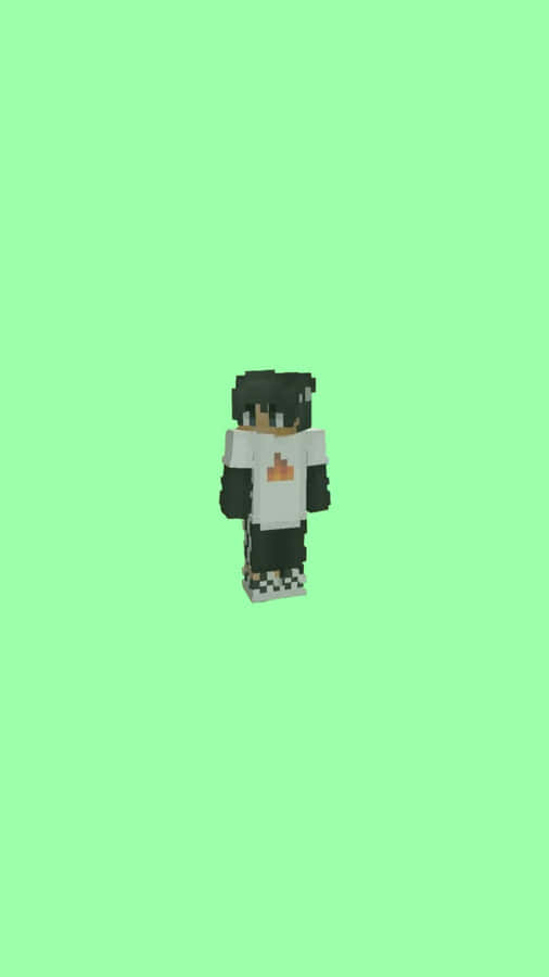 Minimalist Light Green Sapnap Minecraft Character Pixel Art Wallpaper