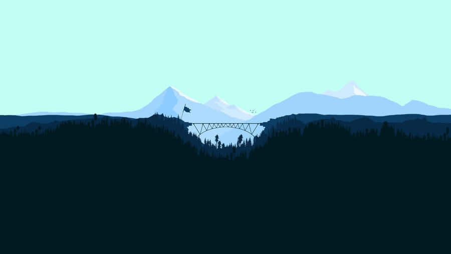 Minimalist Mountain Art With A Bridge Wallpaper