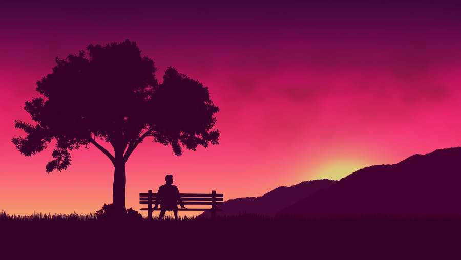 Minimalist Person Alone Under Tree Wallpaper