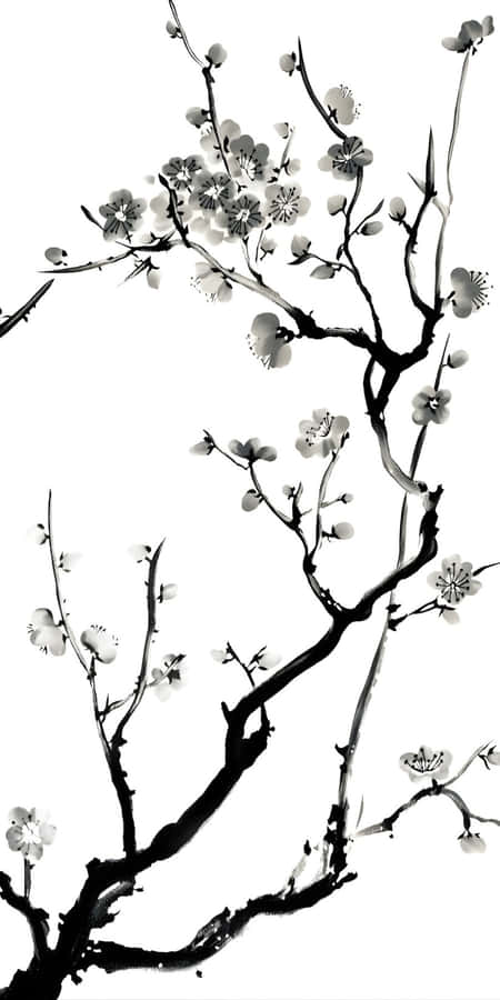 Minimalist Plum Blossom Art Wallpaper
