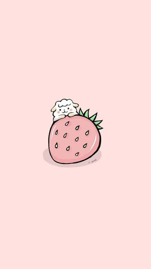 Minimalist Sheep Pastel Cute Strawberry Wallpaper