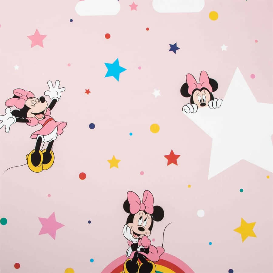 Minnie Mouse And Her Friends Are On A Pink Background Wallpaper