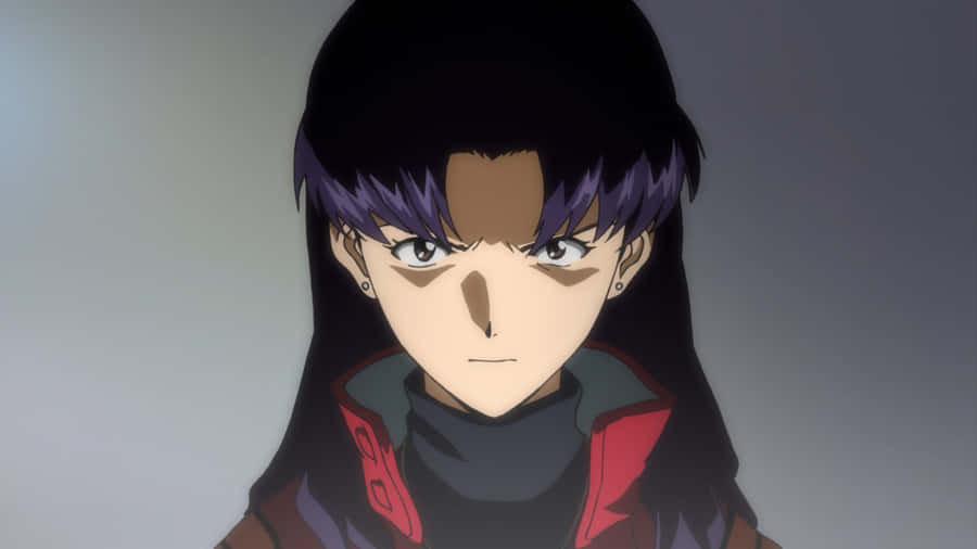 Misato Katsuragi Posing In Her Classic Outfit From The Anime Series Neon Genesis Evangelion Wallpaper