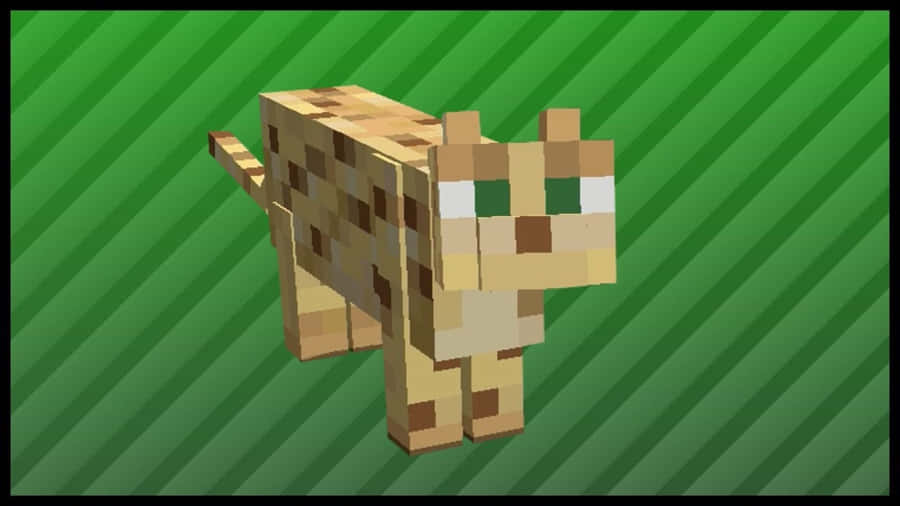 Mischievous Ocelot Exploring A Vibrant Minecraft World Wallpaper