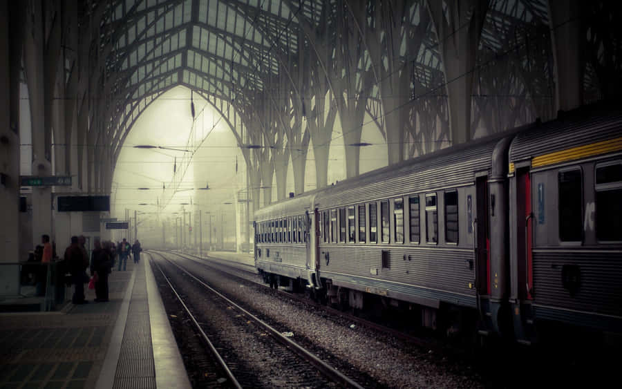 Misty_ Architectural_ Train_ Station Wallpaper