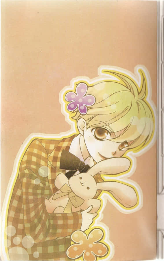 Mitsukuni Haninozuka Enjoying Tea With A Stuffed Bunny Friend Wallpaper